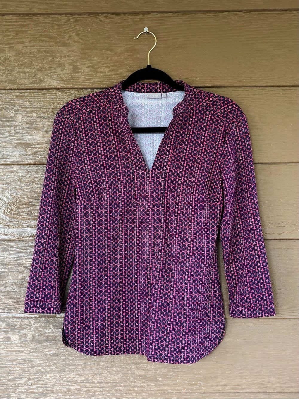 Ellie Kai Women's Pink Patterned Cooling V-Neck Blouse -Sz 0